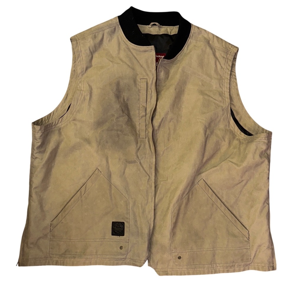 Indian Motorcycle Mens Canvas Riding Vest Tan Khaki Full Zip Quilted Lined 4XL